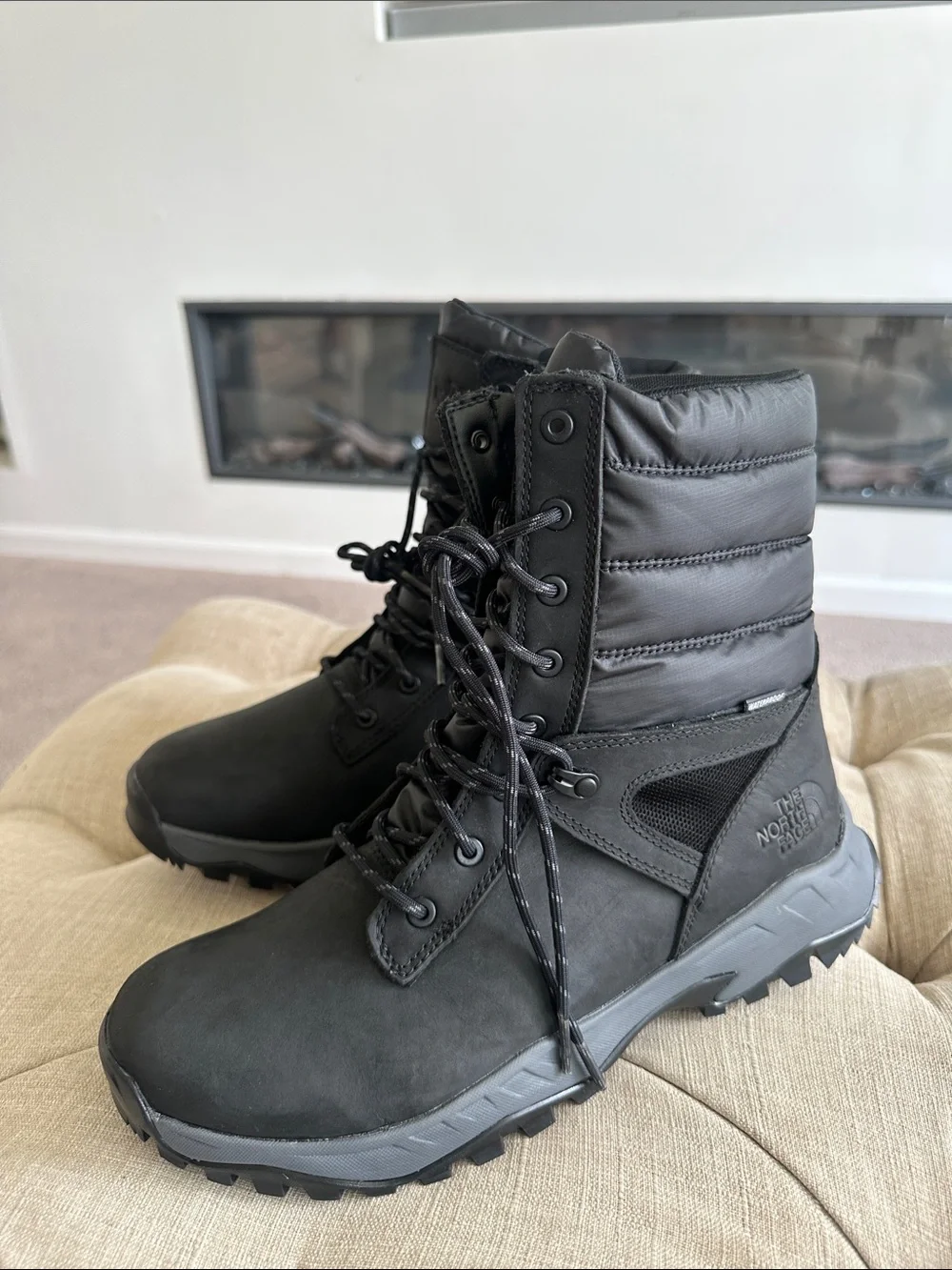 The North Face Black Quilted Shaft Waterproof Lace-Up Boots